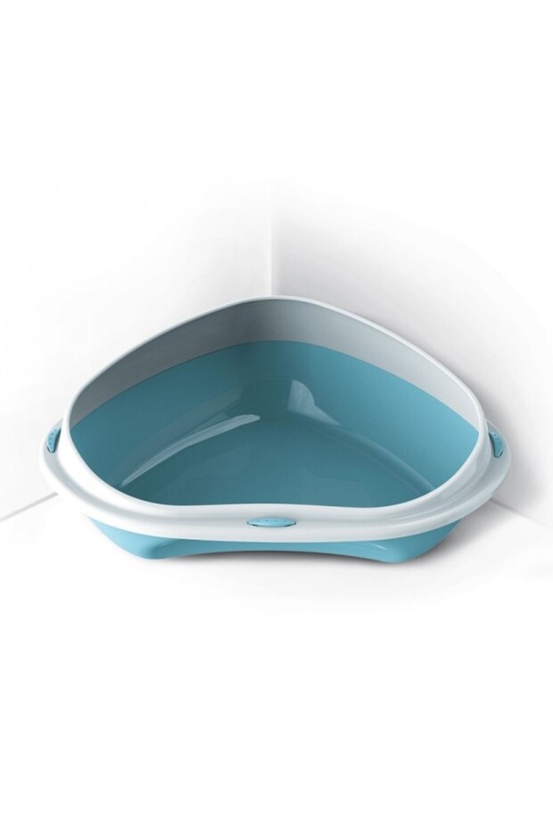 Shuttle Corner Cat Litter Tray Blue 49x40x17.5 cm Space Saving Corner Design