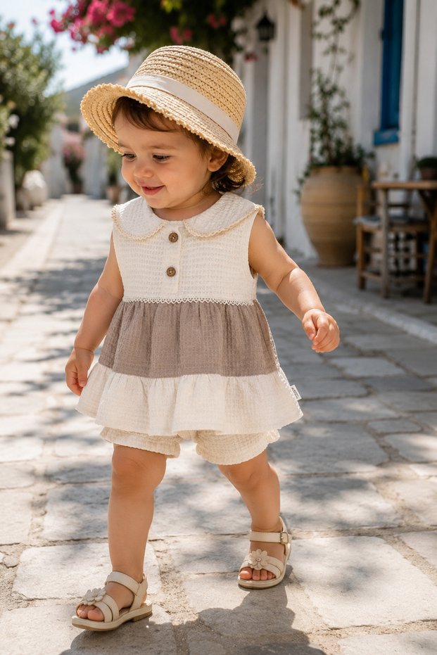 Layered 100% Cotton Girls' Summer Shorts Set 2403