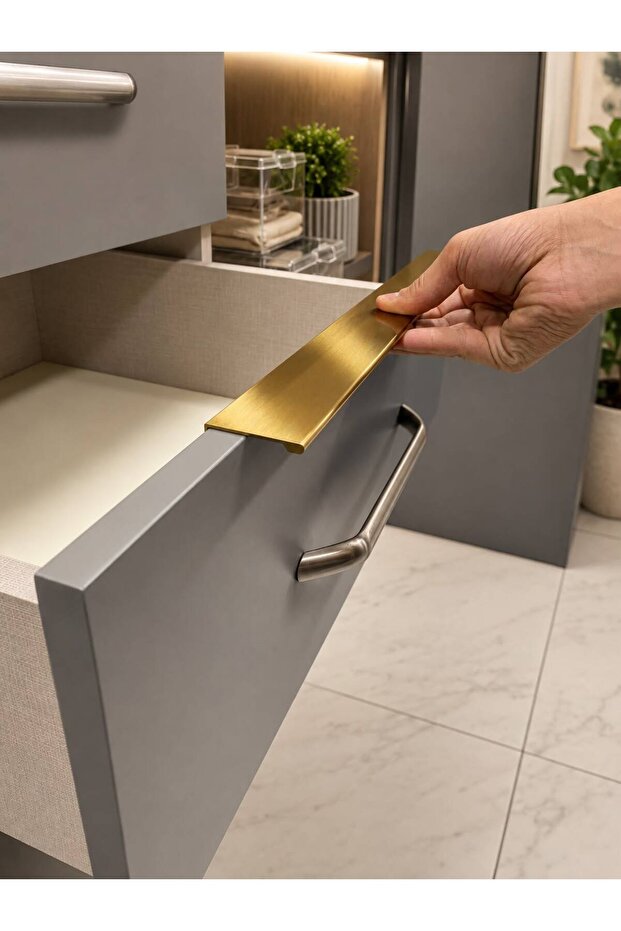40cm Yaris Handle (Polished Matte Gold) Integrated Handle with Screw-On Glass Cover Drawer Handle 40cm Length
