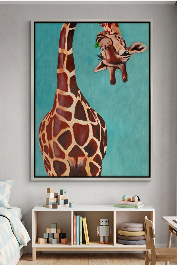 Funny Giraffe Kids Wall Art | Portrait Framed Canvas Print | Luxury Islamic Decor for Kids Room
