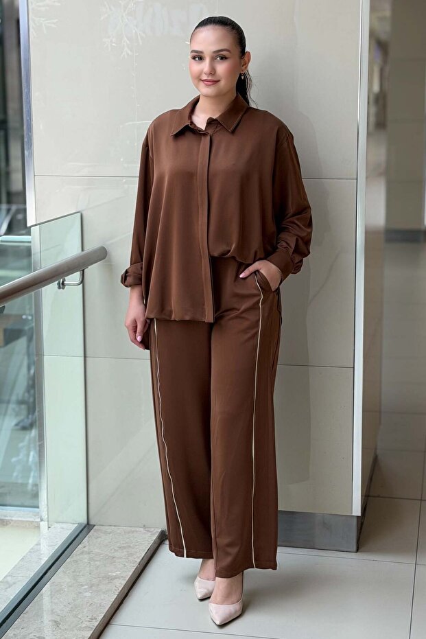 Piping Detailed Shirt and Trousers Set