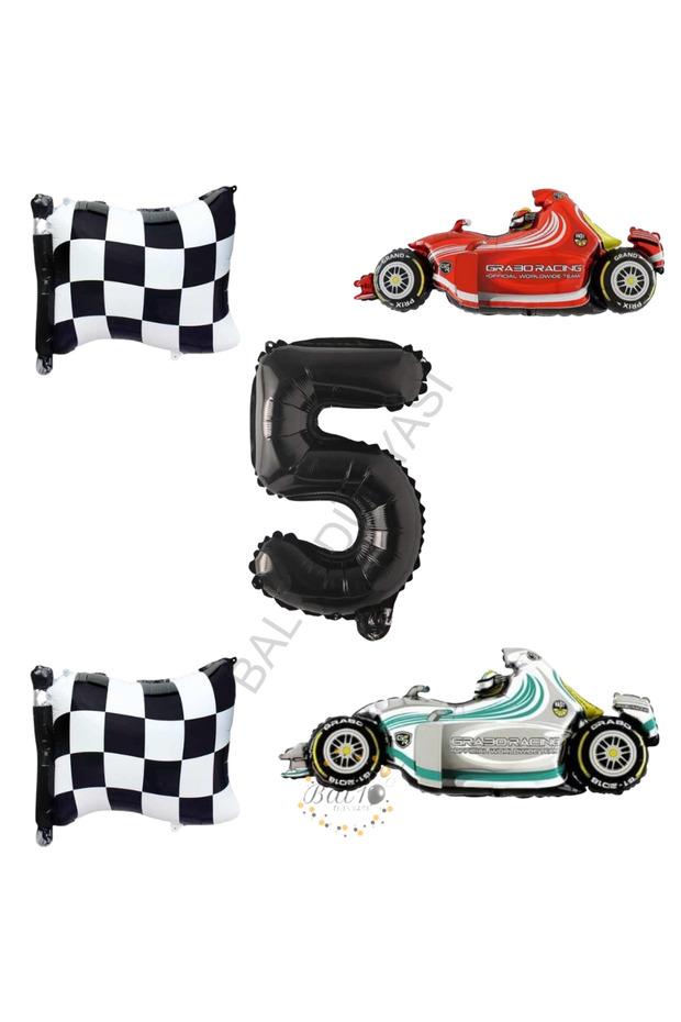 Bal10 Checkered Racing Vehicles Themed Birthday Set Age-5