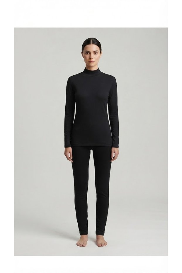 3 Pieces Women's Lycra Half Turtleneck Long Sleeve T-Shirt (Body) 95% Cotton 5% Lycra