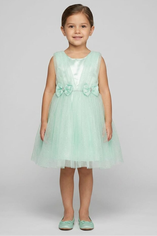 Toddlers Girl Textured Dress, Mint