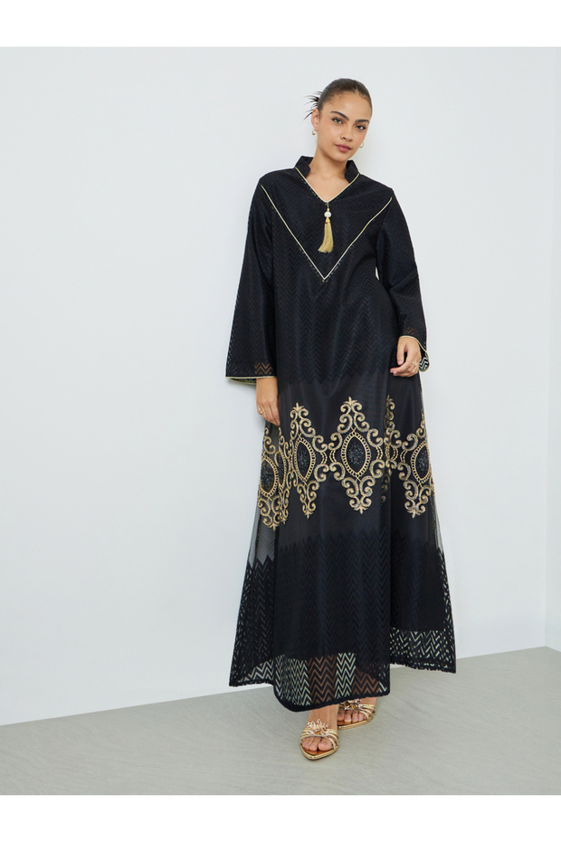 Black Organza Lace Insert Jalabiya