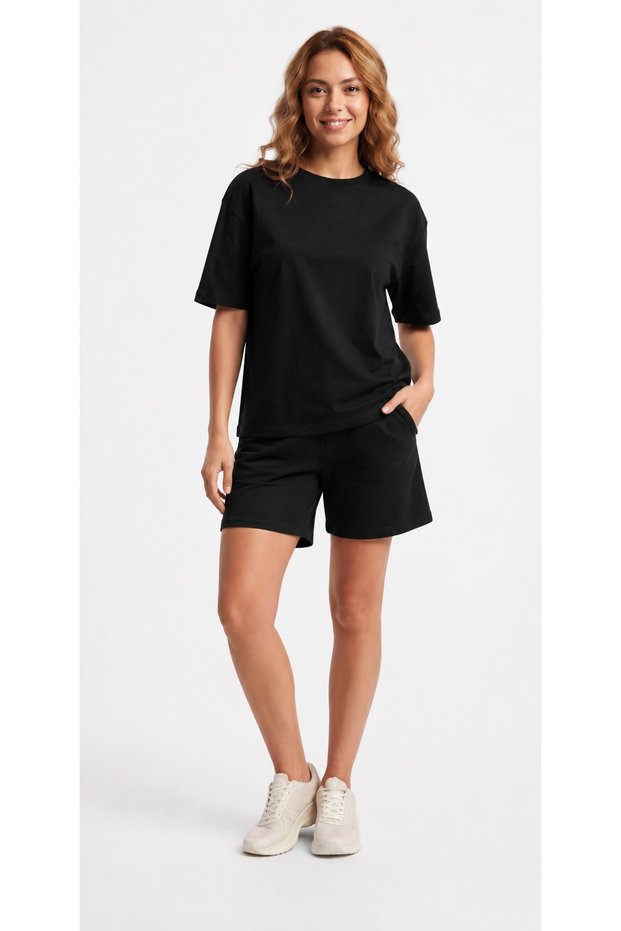 Black Women's Tracksuit Shorts Set – Casual and Sports Use