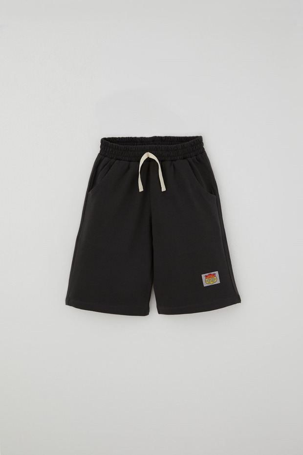 Boy's Shorts with Embroidered Emblem and Lace Accessories, 6-10 Years Old, Anthracite