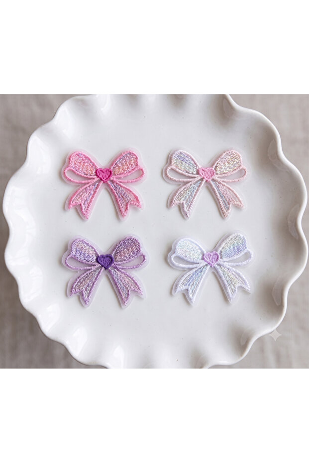 Embroidered Bow Set of 4 Clips for Hairless Babies