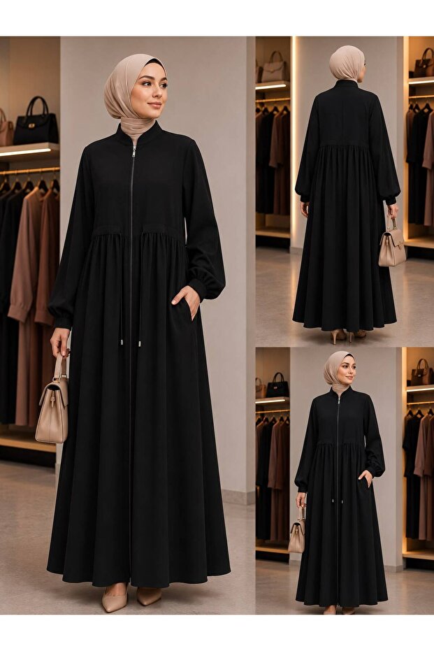 2082 Seasonal Ferace with Zippered Drawing Closure - High Collar Pocket Detail