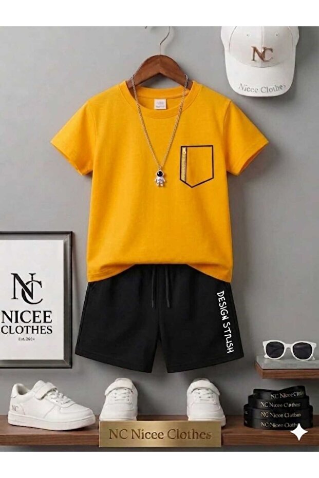Summer Children's T-Shirt Shorts Unisex (Small Pocket Printed on the Left)