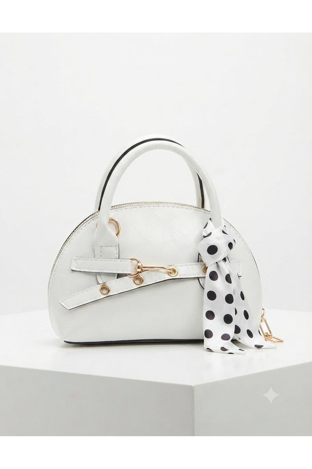 White Mini Bag with Polka Dot Scarf Detail
