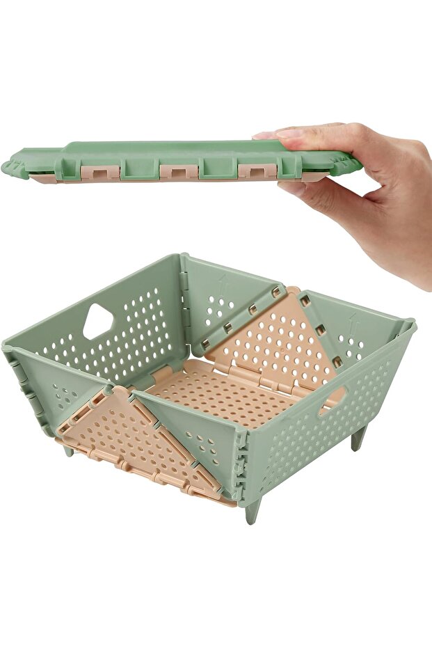 مصفاة طعام قابلة للطي، سلة تصريف بلاستيكية مع مقبض، موفرة للمساحة، خالية من مادة BPA، آمنة للغسل في غسالة الأطباق، باللونين الأخضر والمشمشي