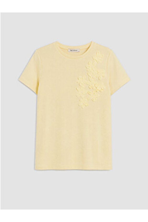 Yellow Crew Neck Embroidered Women's T-Shirt