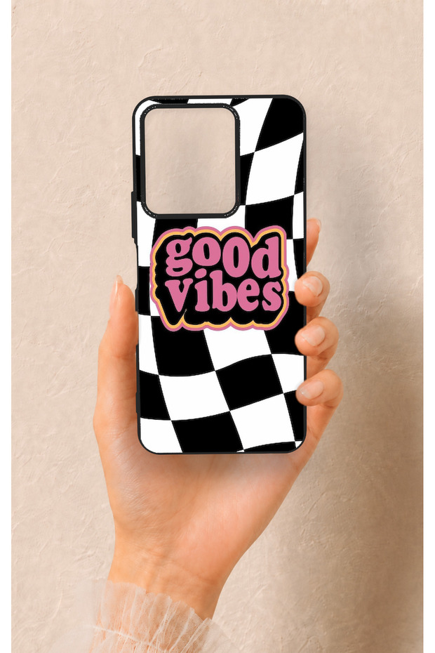 Vivo Y35 Compatible Black Good Vibes Patterned Silicone Case