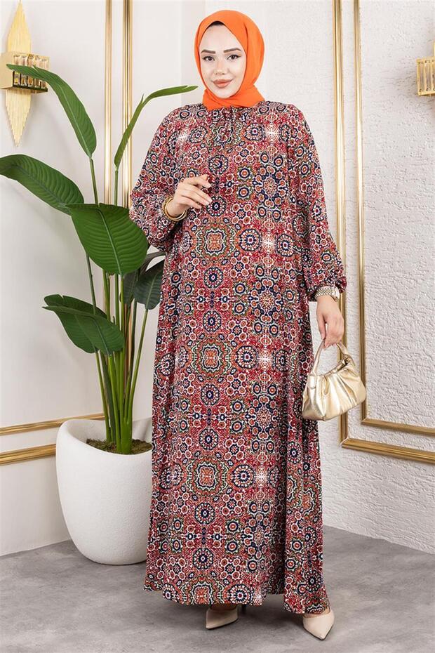 Plus Size Patterned Dress Red