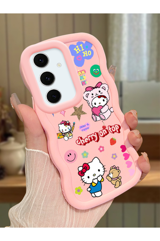 Samsung Galaxy S24 Fe Compatible Case Camera Protector Pink Silicone Couple Phone Case Kitty Pattern