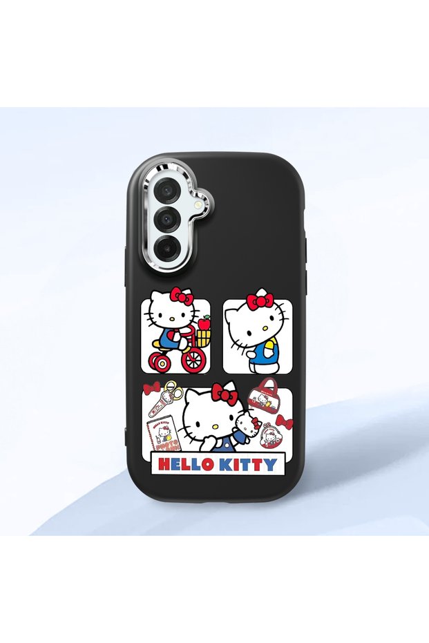 Samsung Galaxy A26 Compatible Case Camera Protector Black Silicone Couple Phone Case Kitty Pattern