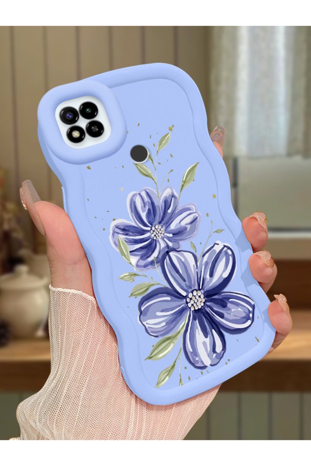 Poco C31 Compatible Case Camera Protector Blue Silicone Couple Phone Case Floral Pattern