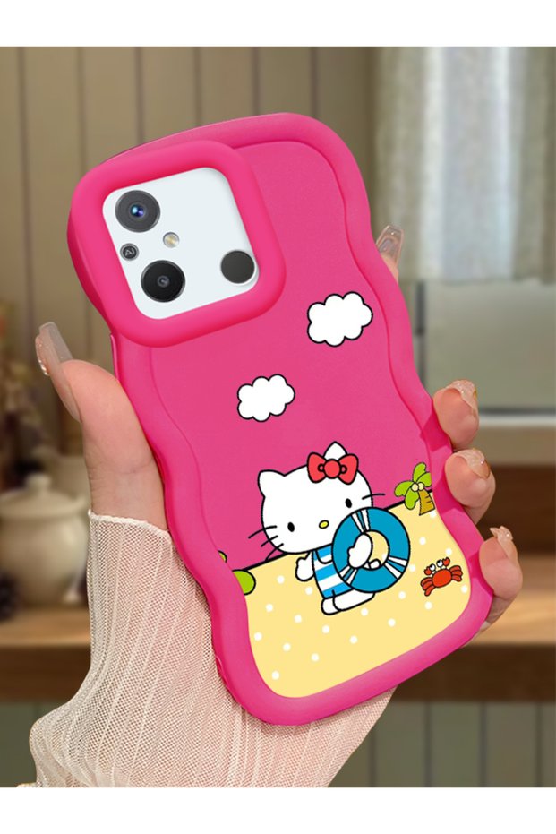 Poco C55 Compatible Case Camera Protector Red Silicone Couple Phone Case Kitty Pattern