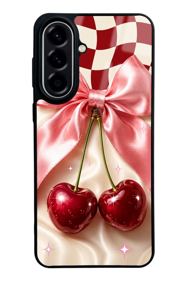 Samsung A57 Glossy Phone Case with Cherry Picnic Bow Design