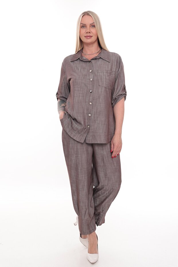 Luna Textured Shirt and Pants Double Set