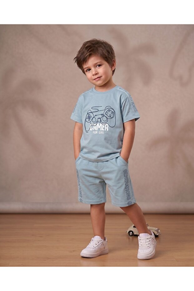 Boys' Summer Gamer Printed Shorts and T-Shirt Set for Ages 2-3-4-5-6