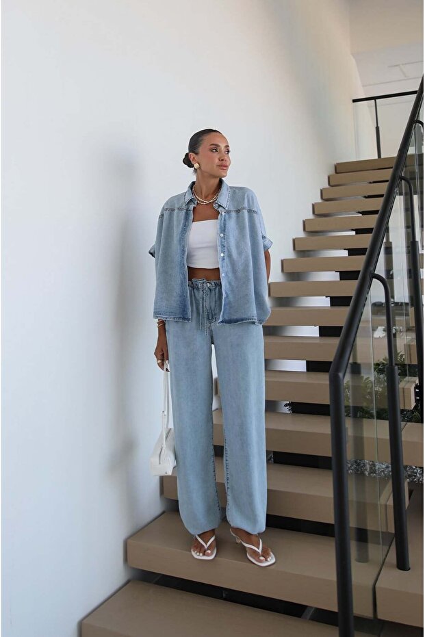 Light Blue Elio Shirt Pants Denim Set