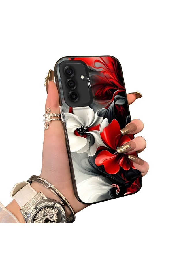 Samsung Galaxy A26 Compatible Silicone Edge Hard Back Case Couple Phone Case with Floral Pattern