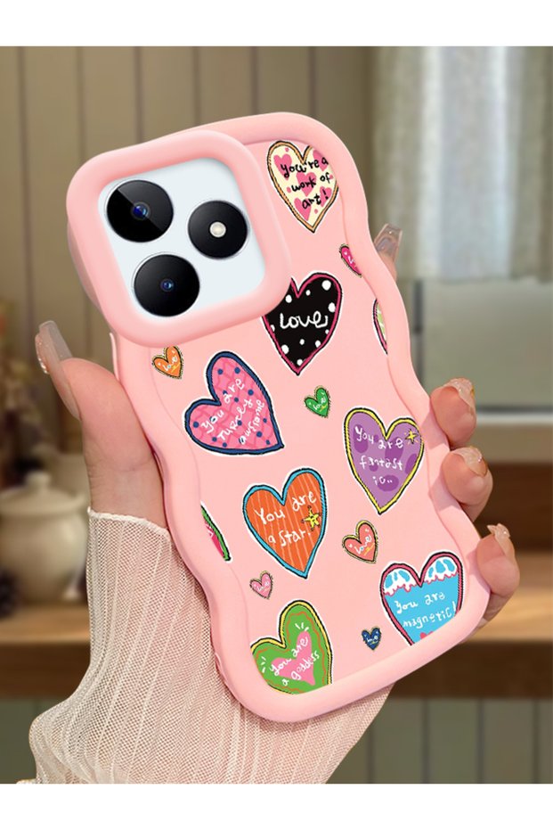 Realme C51 Compatible Case Camera Protector Pink Silicone Couple Phone Case Heart Pattern