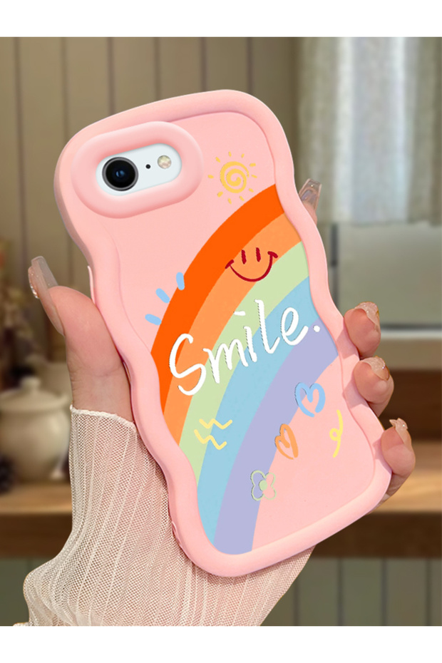 iPhone 8 Compatible Case Camera Protector Pink Silicone Couple Phone Case Rainbow Pattern