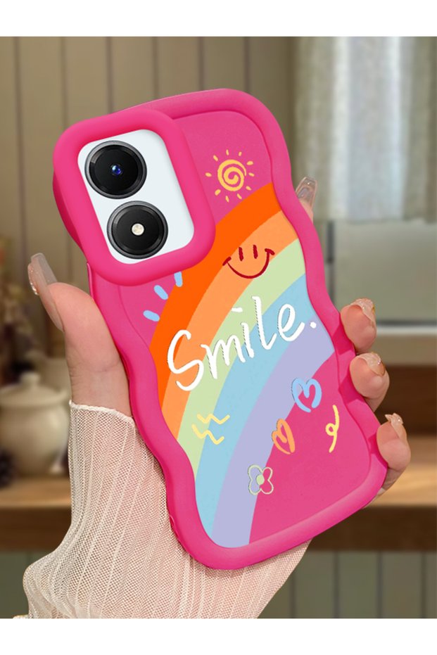 Vivo Y02S Compatible Case Camera Protector Red Silicone Couple Phone Case Cover Rainbow Pattern