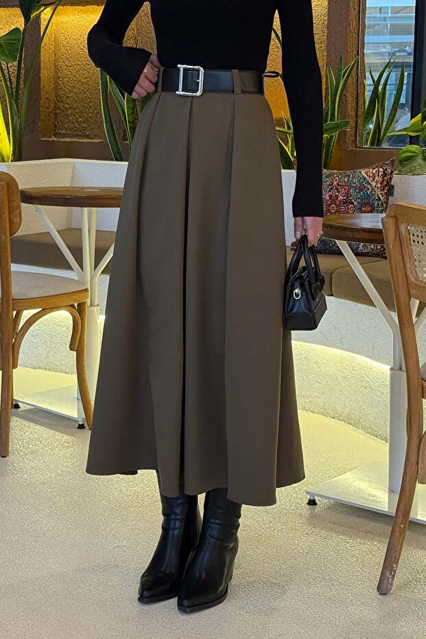Belted Hijab Skirt Khaki