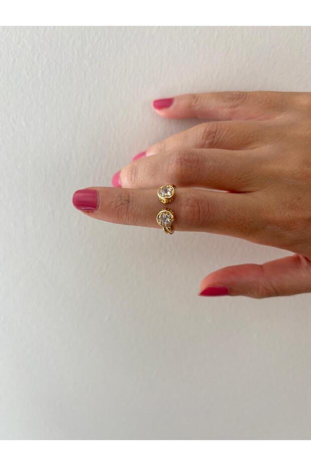 Two Ball Stones Gold Steel Joint Ring