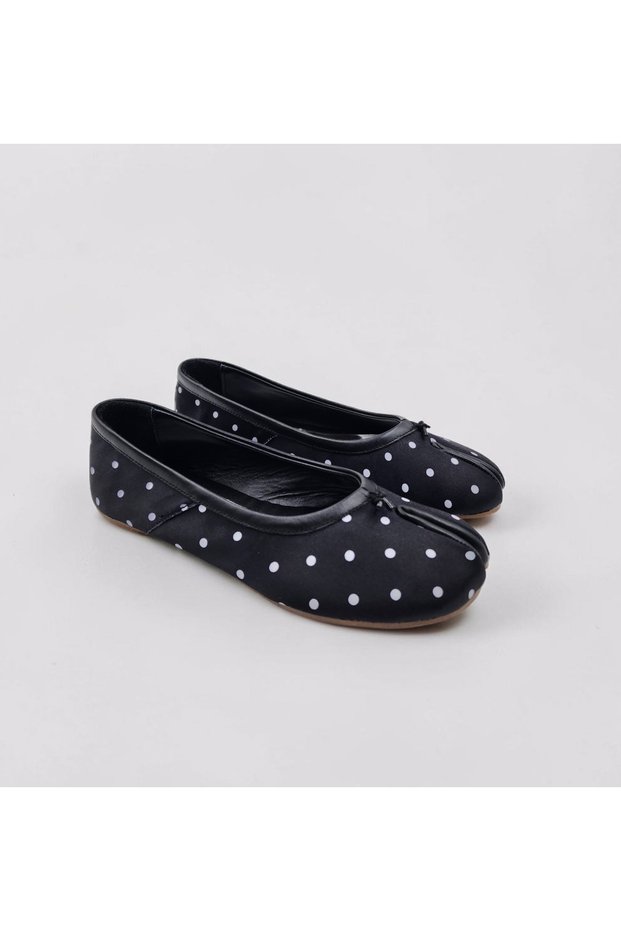 Women's Polka Dot Genuine Leather Satin Tabi Ballet Flats
