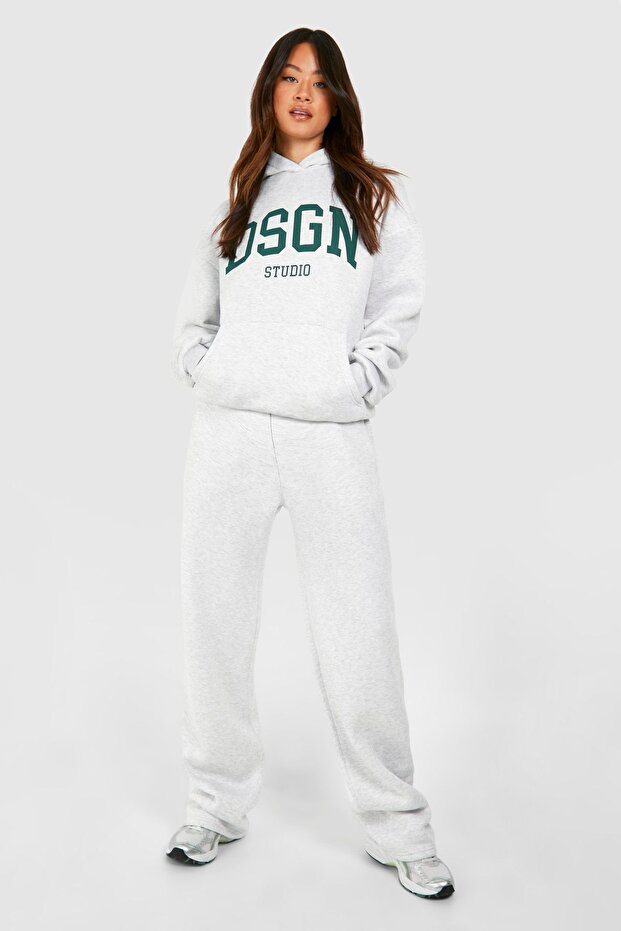 Dsgn Studio Tracksuit Set - Gray Printed Set Jogger Sweatshirt Wide Leg Hoodie