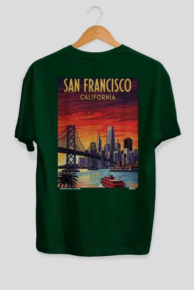 San Francisco California Green Oversize Country City Back Printed Unisex T-Shirt 100% Cotton Premium