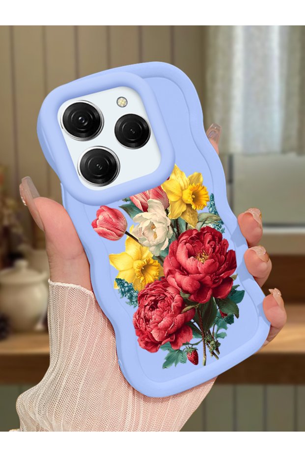 Tecno Spark 20 Pro Compatible Case Camera Protector Blue Silicone Couple Phone Case Floral Pattern