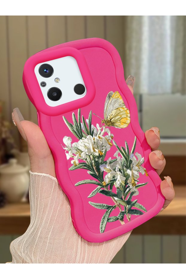 Redmi 12C Compatible Case Camera Protector Red Silicone Couple Phone Case Butterfly Pattern