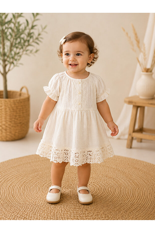 01-04 Years Old Kri̇nkil Dress - Cream