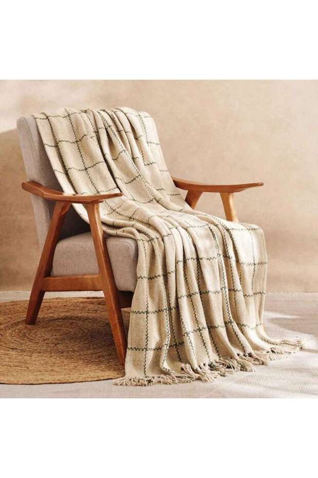 Linen Texture Plain Hand Woven Fringed Throw 125x150cm - Olive