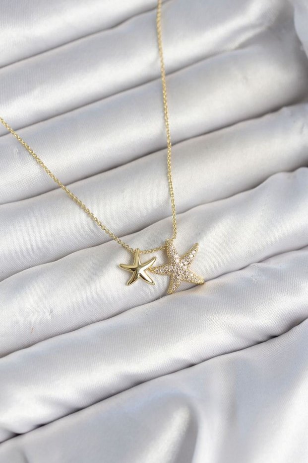 Brass Gold Color Minimal Star Model Women's Necklace