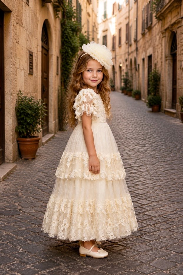 Girls' Evening Dress with Buckle Accessories, Princess Dress, Birthday and Party Dress