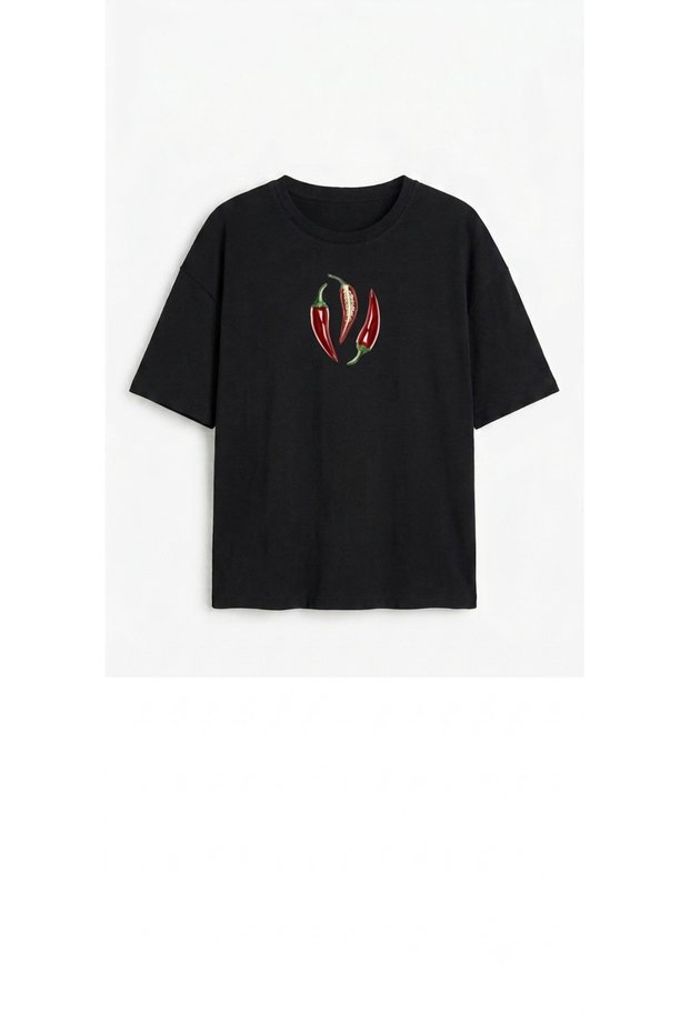 Oversize Women's Tshirt with Chili Pepper Print Fun Tshirt