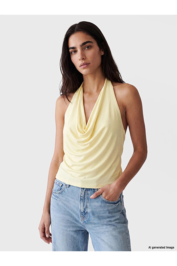 Yellow Halter Neck Gathered Blouse