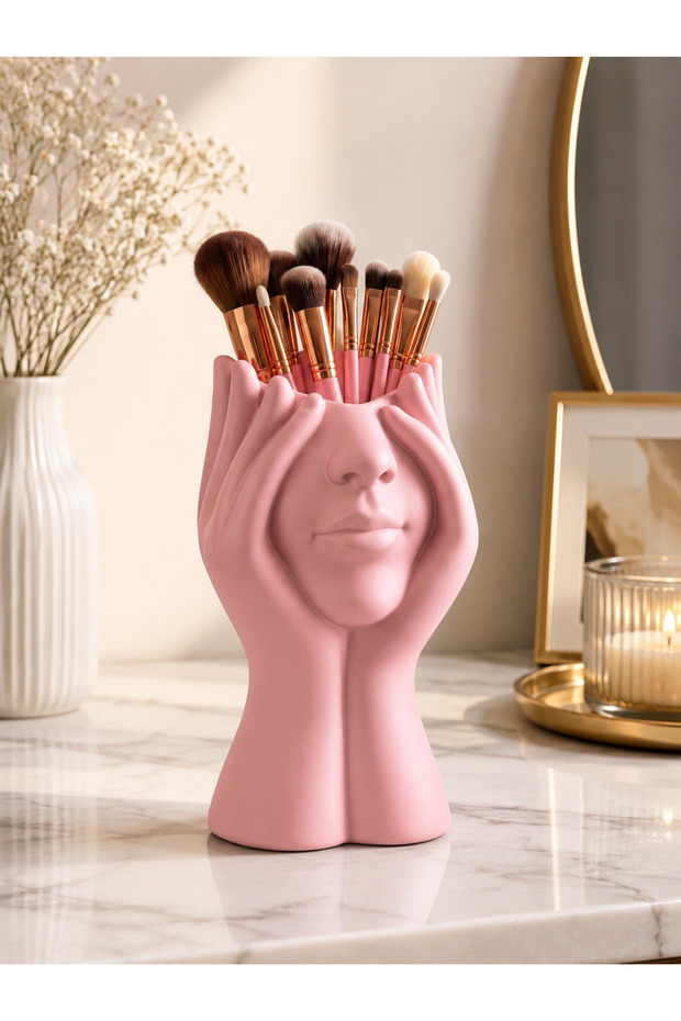 Decorative Face Figured Makeup Brush Organizer | Modern Cosmetic Organizer | Desktop Pen Holder & Brush Holder