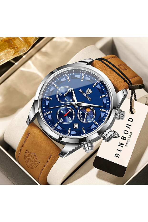 2 BINBOND Luminous Waterproof Accurate Sturdy Luxury Quartz Wristwatches for Men Chronograph Auto D.