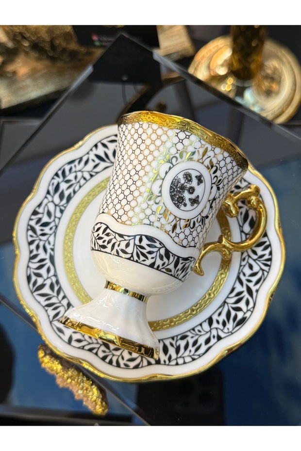 Acar Special Processing Porcelain Gold Gilded Coffee Cup Set 105 Cc