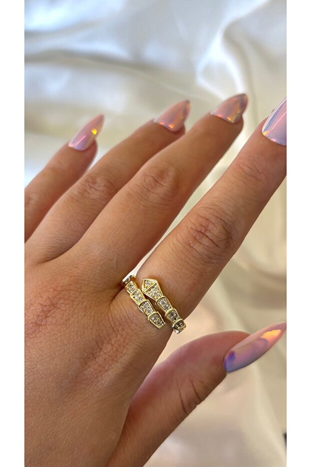 Women's Gold Color Prism Model Stone Adjustable Ring