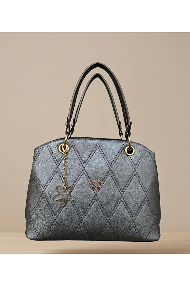 Mother / Women's Quilted Patterned Hand and Shoulder Bag - 3 Compartments, Stylish Daily Bag with Long Strap