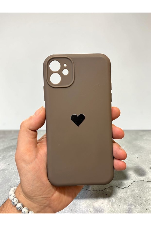 iPhone 11 Compatible Shock-Absorbing Brown Heart Logo Phone Case